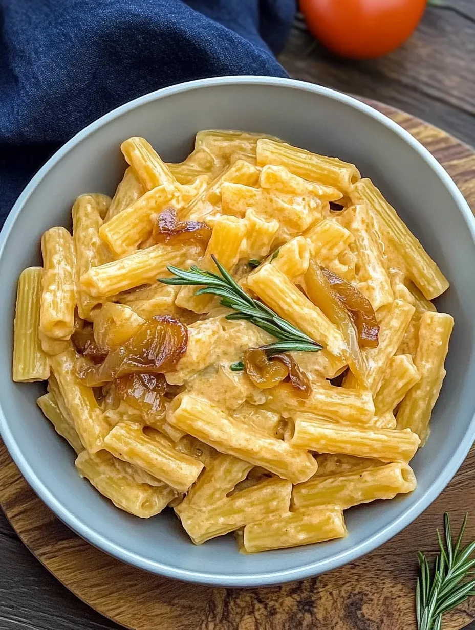 Pasta con cebolla caramelizada